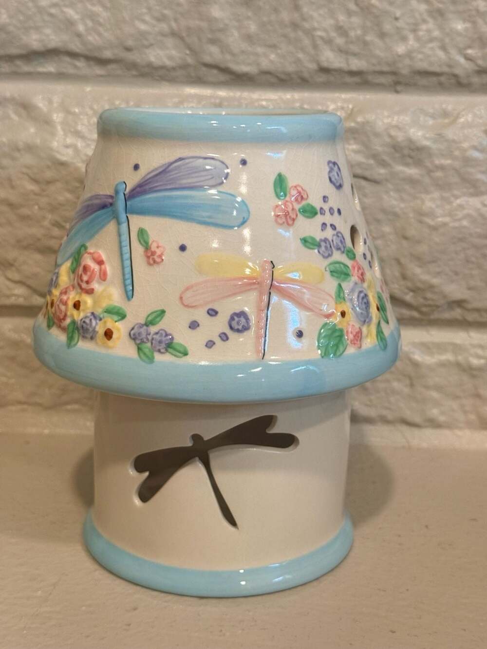 Kathy Hatch Collection Dragonfly and Floral Ceramic 2-Piece Candle Fairy Light